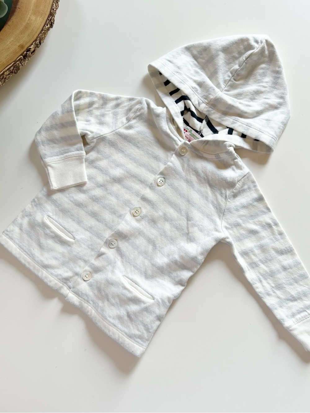 Bonpoint Jersey Striped Hooded Cardigan Jacket | Size: 12-18m